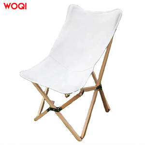Chaise pliante en bois Woqi, tissu Oxford blanc, 54x54x93cm, pour camping, jardin, plage, pique-nique, usage extérieur - Product Image 1
