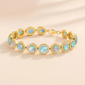 Bracelet de tennis en pierre précieuse non façonnée d'opale blanche naturelle Opale éthiopienne Bijoux en argent sterling 925 plaqué or 14 carats - Product Image 1