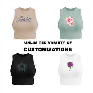 Canotta Aderente Estiva alla Moda con Logo Personalizzato, Sexy Top Bianco in Cotone a Costine con Collo Alto per Donne - Product Image 5