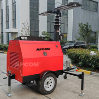 Tour d'éclairage LED télescopique portable solaire pour chantier, 3.6, 4.5, 5.5, 7, 7.5, 9m, avec générateur Kubota Yanmar Perkins 6, 8, 10KW