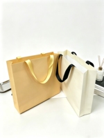 Cream White Custom Logo Digital Printed Paperboard Shopping Bag with Black Ribbon Handles Luxury Recyclable Promotion Gift Bags