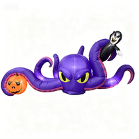Poulpe gonflable d'Halloween en polyester imperméable de 8 pieds avec vampire et citrouille lumineux à LED pour décoration de jardin extérieure