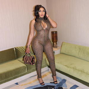 Tute da Donna Sexy con Stampa Leopardata di Tendenza con Dettagli Traforati in Rete Aderenti da Festa e Club - Product Image 4