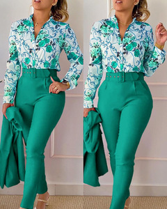 Ensemble de vêtements pour femmes King Mcgreen Star, pantalon imprimé, haut à manches longues, pantalon uni avec ceinture, printemps automne, nouveau ensemble 2 pièces - Product Image 1