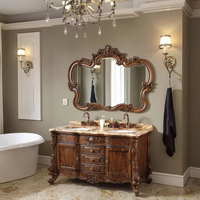 Comptoir en marbre naturel antique, armoire de salle de bain en bois massif du sol au plafond, coiffeuse durable adaptée aux villas