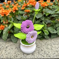 Bunga Rajut Mini dalam Pot, Buket Abadi, Boneka Rajut untuk Pesta Halloween, Bunga Artifisial, Dekorasi Meja Kantor