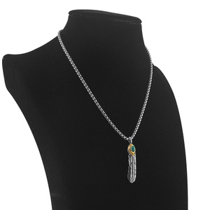 Pendentif en plume avec pierre turquoise, argent tibétain plaqué or, style bohème, charme unisexe, pendentif en acier inoxydable - Product Image 2
