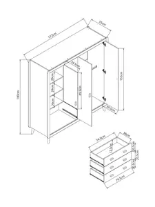 ตู้เสื้อผ้าไม้สีขาวทันสมัย 3 ลิ้นชัก 3 บานประตู พร้อมชั้นวางของแบบเปิด 3 ชั้น ดีไซน์ขอบโค้ง ตู้เสื้อผ้าเด็กสำหรับเฟอร์นิเจอร์ห้องนอน - Product Image 6