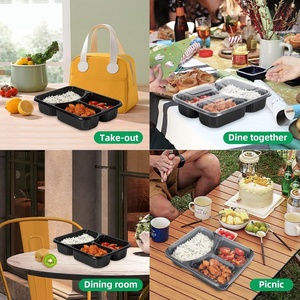 Boîte à lunch jetable en plastique PP noir pour micro-ondes, 500 ml, 700 ml, 1000 ml, 1, 2, 3, 4 compartiments, pour plats à emporter - Product Image 5