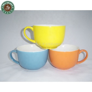 Taza <span class=keywords><strong>de</strong></span> porcelana para <span class=keywords><strong>desayuno</strong></span>, tazón <span class=keywords><strong>de</strong></span> cerámica con logotipo personalizado, tazón <span class=keywords><strong>de</strong></span> sopa <span class=keywords><strong>de</strong></span> color marrón, azul y amarillo <span class=keywords><strong>de</strong></span> gran capacidad con mango completo - Product Image 3