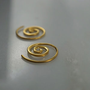 Hippie Tiny <strong>Gold</strong> Spiral <strong>Earrings</strong> 14K <strong>Gold</strong> <strong>Sleeper</strong> Hoop <strong>Earrings</strong> Wire Jewelry Accessory - Product Image 2