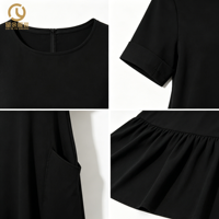 Robe décontractée pour femme, longueur genou, personnalisable avec logo de marque, unie, extensible, 100% coton, noire, grande taille