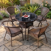 Ensemble table et chaises de patio en rotin portable 4 places, style moderne et minimaliste 2026, avec petite table basse pour balcon et café