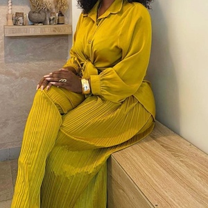 Women's New Arrivals Casual Long-Sleeve Shirt & Straight-Leg <b>Pants</b> African Plus Size Stylish Fashion 2-Piece Set Fashion - Product Image 4