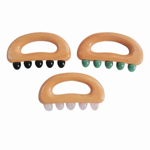 5-Stone Point Body Scraper <b>Massager</b> Wooden Handheld Gua Sha Board with Rose Quartz Aventurine & Obsidian Roller <b>Balls</b> - Product Image 2