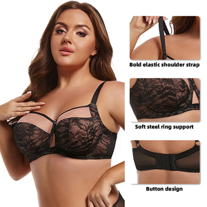 Soutien-gorge Grande Taille à Couvrance Totale <span class=keywords><strong>pour</strong></span> Femmes à Forte Poitrine, Lingerie Amincissante en Dentelle Ultra Fine, Sous-vêtements Sexy à Couvrance Complète - Product Image 3