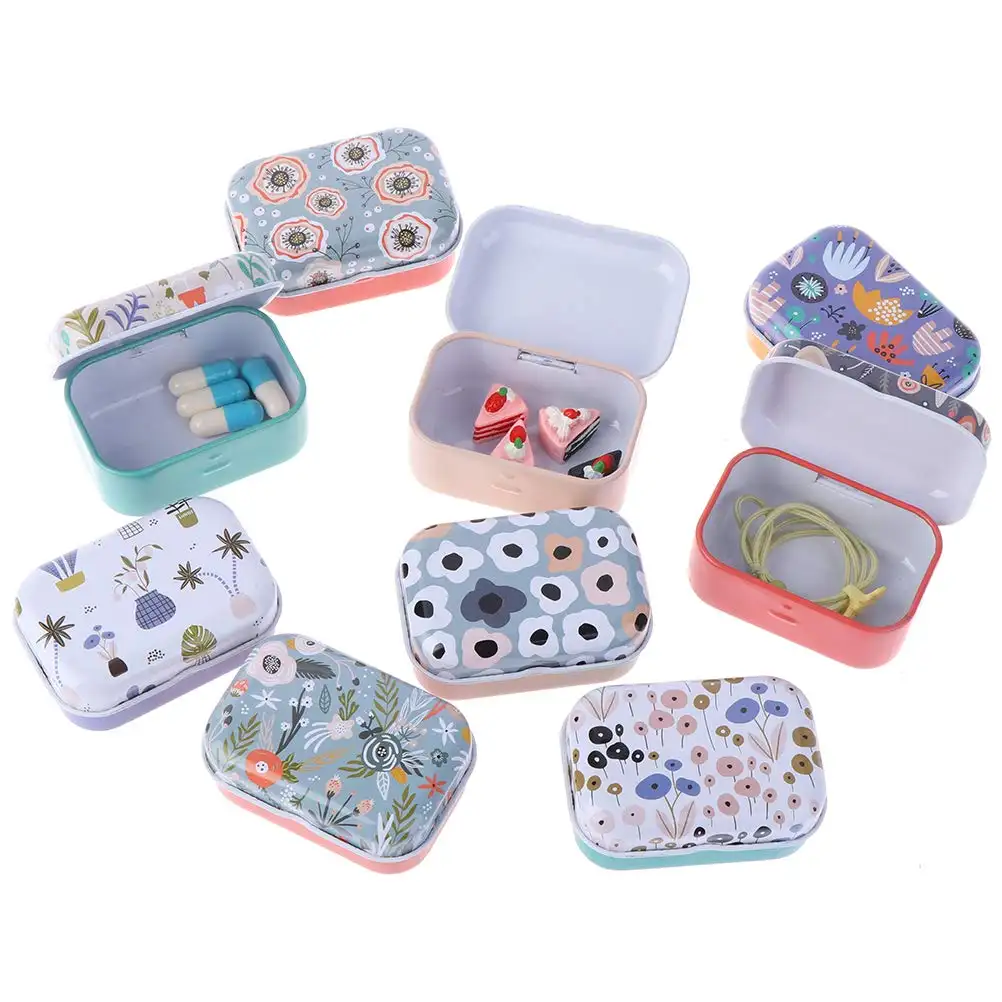 Custom Printing Mini Jewelry Candy Container Metal Tin Case with Hinged Lid
