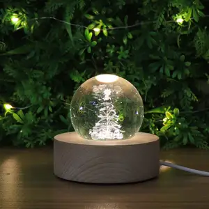 New Style Wood Light Base LED Table Lamp 3D Crystal Night Light For Kids Room