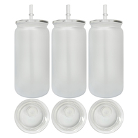 Gobelets en plastique givré en acrylique de 16oz en forme de canette avec couvercle en pp et paille pour enveloppes DTF en vinyle et UV