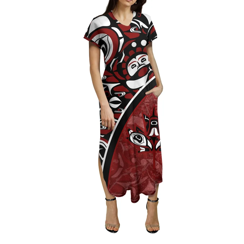 Customised Logo Loose Comfortable Long Skirt Wholesale Price Canada Haida Tattoo Maple Leaf Red Style Women's Outdoor Clothing