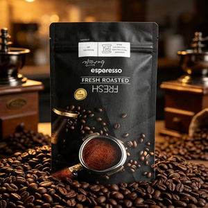 Custom Printed Black Stand Up Pouch 1000g Resealable Zipper Aluminum Foil <b>Bag</b> With One-way Air Valve For <b>Roasted</b> Coffee Beans - Product Image 4