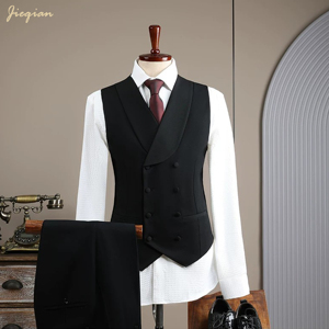 Abito da <span class=keywords><strong>Uomo</strong></span> di Lusso Nero a 3 Pezzi - Smoking Slim Fit in Misto Lana con Gilet per Matrimoni e Gala, Personalizzazione a Partire da 1 Set (MOQ Basso) - Product Image 4