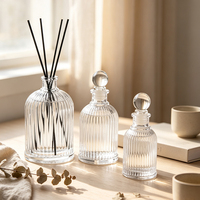 Bouteille diffuseur vide en verre transparent pour décoration intérieure, flacon d'arôme transparent, pots diffuseurs à bâtonnets avec couvercle