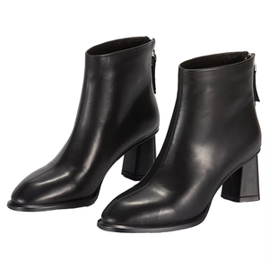 2025 New Exquisite Genuine Leather Short Boots for Women Comfortable Cow Leather Lining Pointed Zip Winter High Heels Calf - Product Image 1