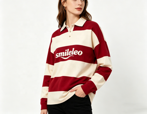Custom <strong>Women's</strong> Oversized Striped Rugby <strong>Shirt</strong> High Quality Two Tone Color Vintage <strong>Long</strong> <strong>Sleeve</strong> <strong>Polo</strong> <strong>Shirts</strong> <strong>for</strong> <strong>Women</strong> - Product Image 2