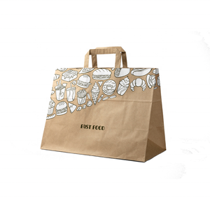 Custom Colored Restaurant Delivery Brown Paper Lunch Bags With Handles And Logo For Food