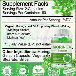Cápsulas de Hoja de Moringa Pura Ausreson OEM, Suplementos Adelgazantes, Precio al por Mayor de Marca Privada, Cápsulas de Moringa Orgánica - Product Image 4