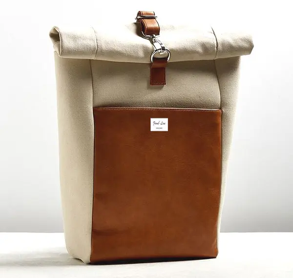 Leather canvas trims rolltop backpack bags for men