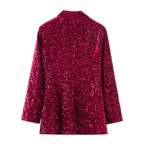 Blazer ample à sequins pour femme, style hiver 2025, nouveau style tendance, personnalisé, polyvalent, col à empiècements, <span class=keywords><strong>ceinture</strong></span> décorative - Product Image 6