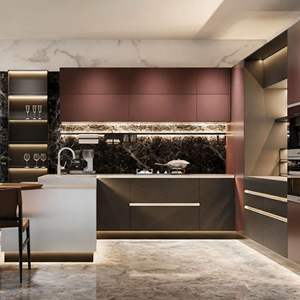 Gabinetes de Cocina Modulares Modernos de Lujo 2025, Isla con Almacenamiento Inteligente, Acabado de Laca de Alto Brillo, Opciones de Mármol/Laminado, para Villa - Product Image 2