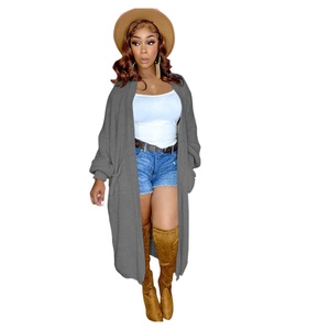 Cardigan <span class=keywords><strong>Long</strong></span> en tricot épais pour femmes, automne hiver, manteau tricoté gaufré décontracté à manches longues, poche avant, pull Cardigan - Product Image 2