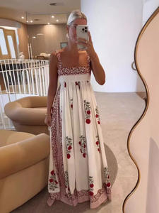 เดรสยาวเอวสูงพิมพ์ลายดอกไม้โบฮีเมียนสำหรับผู้หญิงเดรสปาร์ตี้เซ็กซี่สายกว้างลำลองคอเหลี่ยมชายหาด - Product Image 5