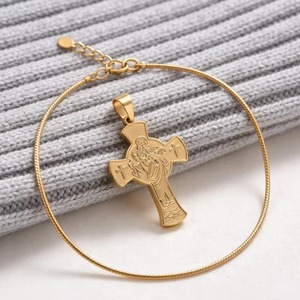 จี้รูปกางเขนศาสนาคริสต์แบบ DIY สำหรับสร้อยคอ สแตนเลสสตีล สลักลาย ทอง เงิน ดำ เครื่องประดับคริสเตียน - Product Image 1
