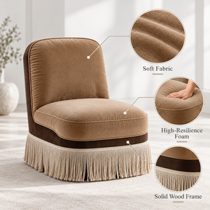 Fauteuil d'appoint moderne en tissu VB avec jupe à franges, structure en bois massif, chaise longue rembourrée en mousse haute résilience pour salon - Product Image 4