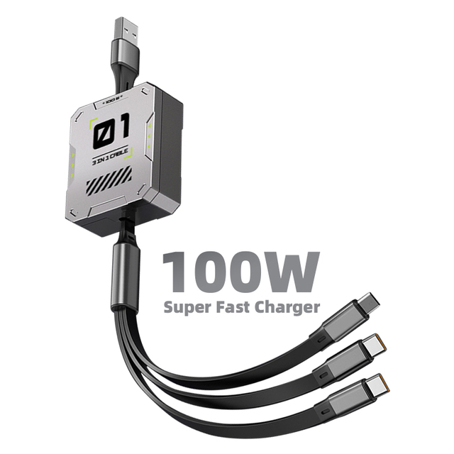 HYTO 3 in 1Multi Data Charger Cable Custom 100w TPE Retractable Mirco Fast Charging Usb to Type C Cable for Promotion