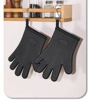 En gros, gants de cuisine à cinq doigts en silicone épaissi, anti-brûlure, résistants aux hautes températures, avec doublure en coton, compatibles lave-vaisselle et four