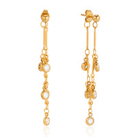 Pendientes de borla con cadena de circonitas de acero inoxidable con baño de oro PVD, aretes de diamante en forma de C, aretes de diamante tipo stud