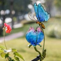 Garten-Ornamente Outdoor Metall-Schmetterling & Tulpen Solar-Gartenstecker Wasserdichte Blumen-Tier-Solarleuchten Dekoration für den Garten