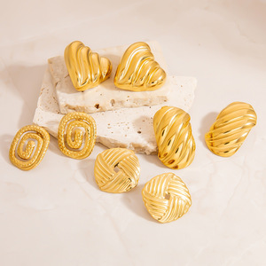 <b>Stud</b> Earrings Geometric Heart Shape 18K Gold <b>Titanium</b> Steel Color Preserving Fashion Jewelry - Product Image 2