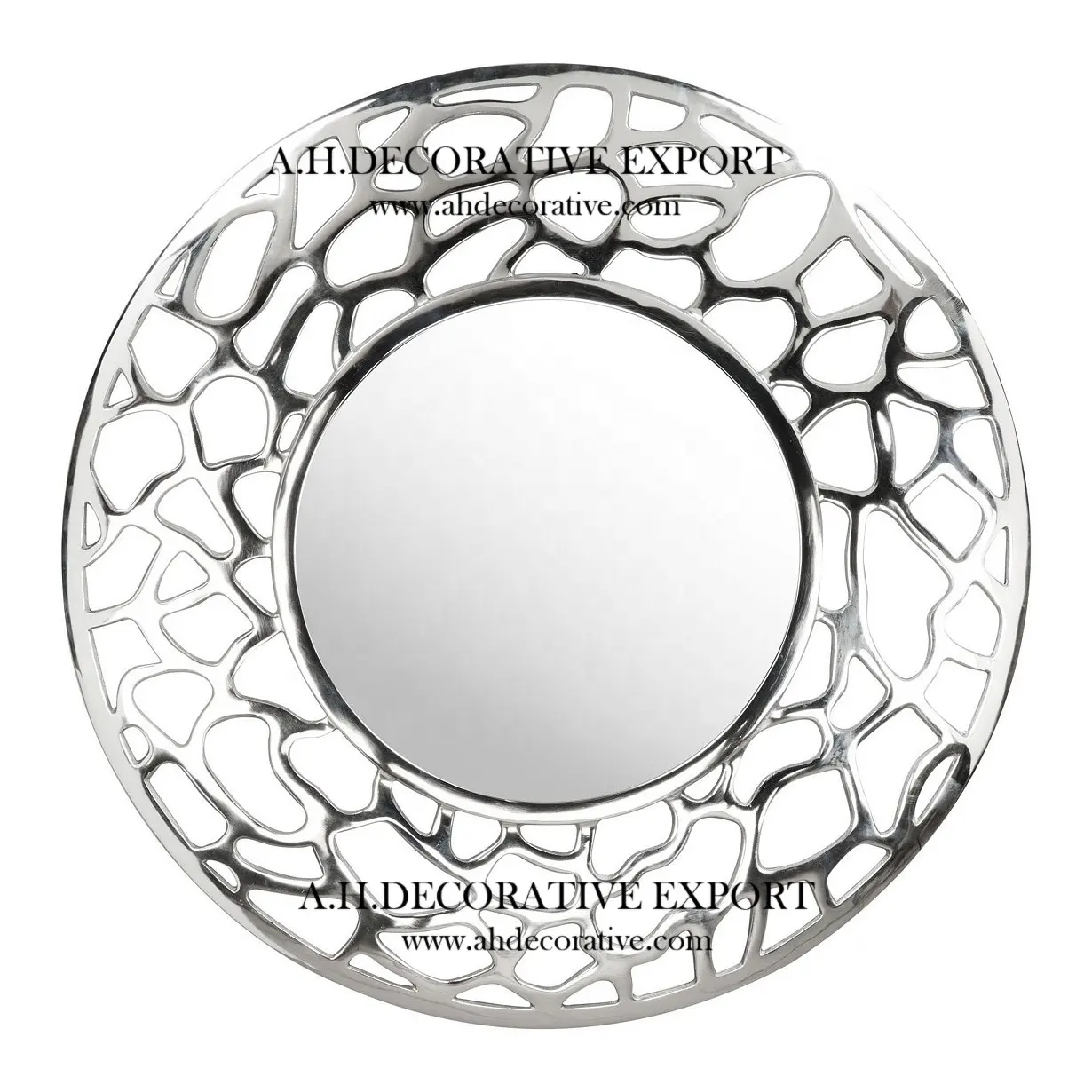 Cornice in alluminio argento di forma rotonda molto costosa in specchio da parete decorativo color nichel antico per la casa e gli hotel