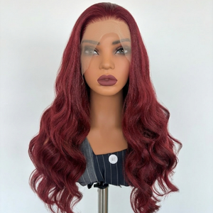 Peluca de Fibra Resistente al Calor con Ondas Sueltas Color Rojo Frambuesa, Encaje Frontal HD 13x4, Sin Pegamento, Encaje Transparente, para Mujer - Product Image 1