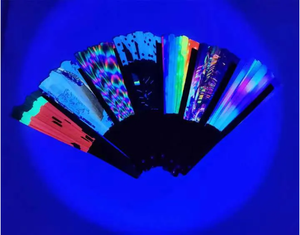 Large 13Inch <b>UV</b> <b>Light</b> Stain Fabric Glaring Handmade Bamboo Folding Rave Fan Clack Fan for Party Bar - Product Image 6