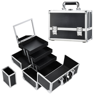 Estuche <span class=keywords><strong>de</strong></span> <span class=keywords><strong>Maquillaje</strong></span> Portátil <span class=keywords><strong>de</strong></span> Gran Capacidad con Cerradura y Espejo, <span class=keywords><strong>de</strong></span> Aluminio, con Soporte <span class=keywords><strong>para</strong></span> Brochas, 3 Bandejas, Maleta <span class=keywords><strong>para</strong></span> Maquilladores - Product Image 1
