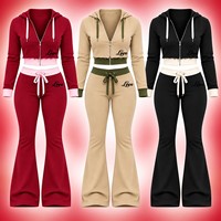 Nouvelle Collection : Ensembles Vintage Distressed pour Femmes – Sweat à Capuche Zippé Personnalisé et Pantalon Évasé – Survêtements de Jogging pour Filles