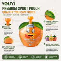 Sachets souples à bec verseur réutilisables, anti-fuite, de qualité alimentaire, en forme de fruit (orange), imprimés sur mesure, pour jus de fruits, vente en gros, OEM&ODM