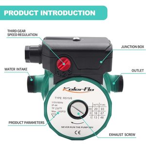 Pompe de circulation d'eau KolerFlo 3/4 pouce RS15/6 115V 60Hz pour système de chauffe-eau - Product Image 4